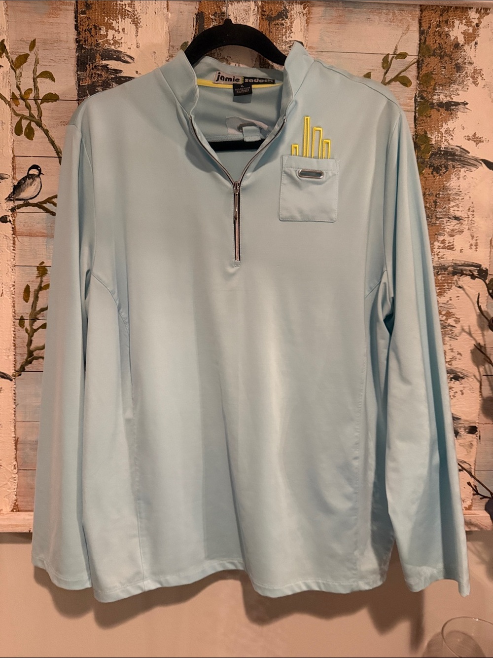 jamie sadock Pale Blue Long-Sleeve Quarter-Zip Top with Yellow Accent